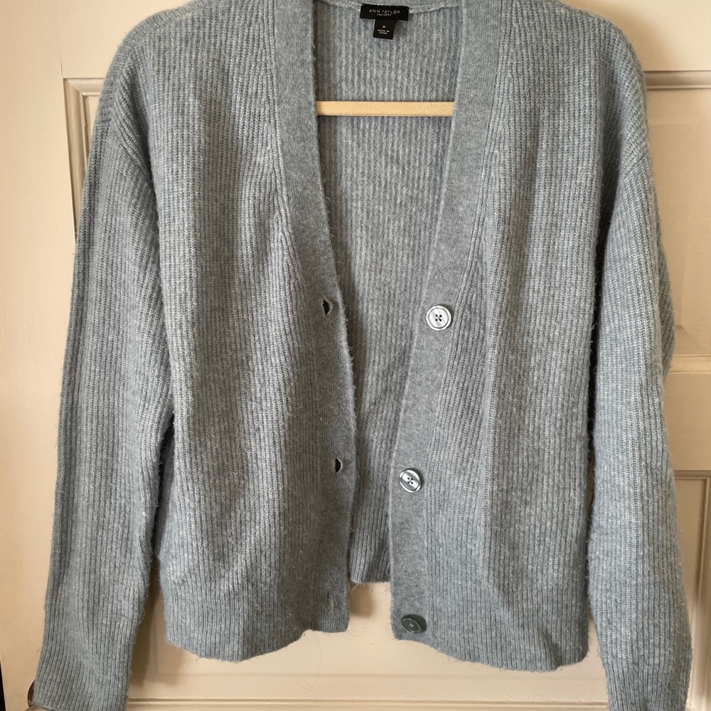 Ann Taylor Light Gray Ribbed Cardigan
